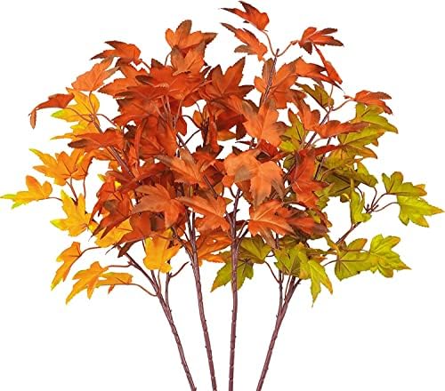 16Pcs Artificial Maple Leaves Branches, 21.6in Fall Leaves Stems by Phliofd