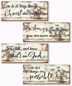 4 Pieces Beige Bathroom Decor Farmhouse Bible Verses Wall Decor Christian Signs Religious Art for Home Motivational Prayer Wall Art for Living Room Office Bedroom Bathroom(Beige, 10x4") by Unknown