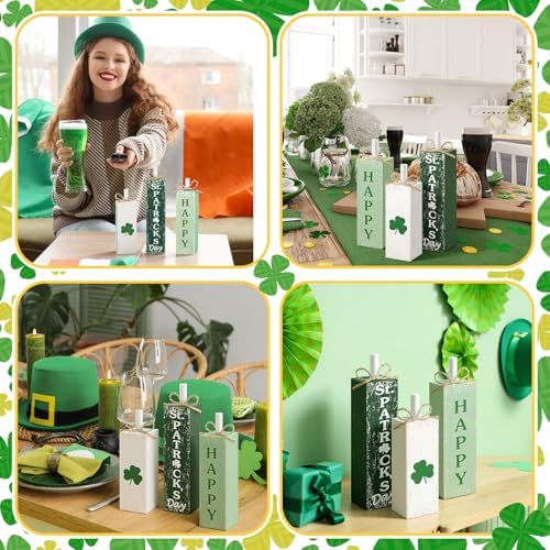 MiniInflat St. Patrick's 3 Pcs Table Decor, Wooden Block Sign Tiered Tray - Image 6