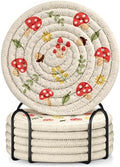 Absorbent Cup Coasters Set of 6 with Holder, Red Mushroom by Kokaaee