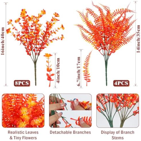RECUTMS Fall Artificial Flowers for Outdoors,Orange Gold Fake Plants Flower - Image 2