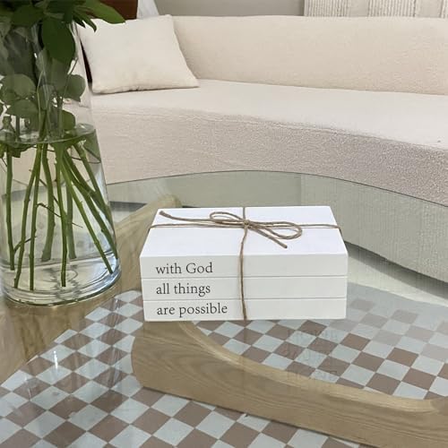 Decorative Books for Home Decor, White Faux Books for Decoration, Rustic Farmhouse Stacked Display Books (with God All Things are Possible) - Image 5