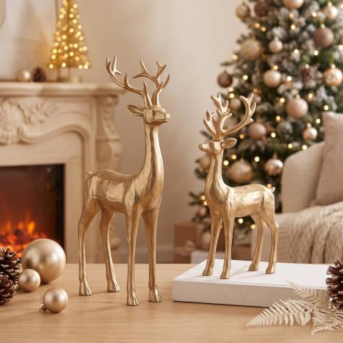 Thyle 2 Pcs Christmas Reindeer Figurines Decor, 9"x 6" Resin Standing Deer - Image 6