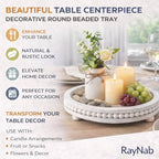 RayNab Farmhouse Round Wooden Beaded Tray - 12in Whitewashed Rustic Decor - Image 6