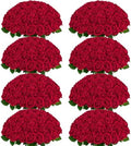200Pcs Red Roses Artificial Flowers, Real Touch Velvet Fake Roses Bouquet by BLEUMCADE