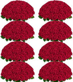 200Pcs Red Roses Artificial Flowers, Real Touch Velvet Fake Roses Bouquet by BLEUMCADE