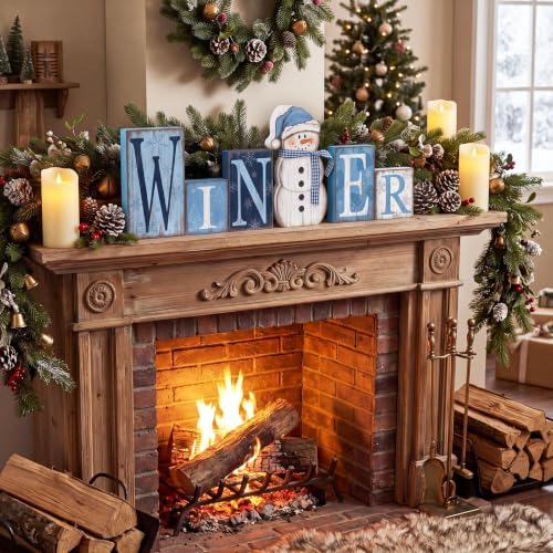 Threehoney 6 Pcs Winter Wood Block Signs, Snowman Table Decor - Image 5