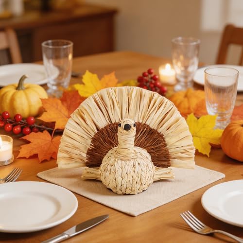 winemana Thanksgiving Turkey Decor Straw Turkeys, 6.7" Tall - Image 4