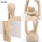 Small Reading Thinker Statues for Book Shelf Office, Sandstone,Set of 3 - Image 2