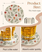 Absorbent Cup Coasters Set of 6 with Holder, Mushroom Leaf - Image 4