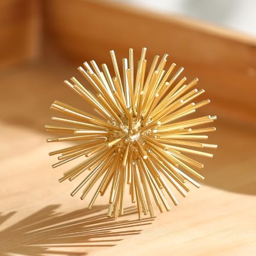 Gold Sphere Decor, Metal Gold Starburst Tabletop Sculpture Decor, Modern Metal Starburst Centerpiece, Spike Ball Decoration for Home Decor - Image 2