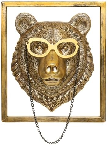 Newinhome Animal Heads Wall Decor (Includes Metal Frame) Resin Animals Sculptures Head Wall Hanging Decoration Gold vintage Wall Sculpture for Living Room Bedroom Office(Bear) - Image 2