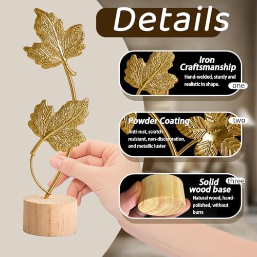 Gold Leaf Home Decor Set - Metal Leaves Statues, Modern Artistic Sculptures for Living Room, Office, Shelf & Home Decorative, Handmade 3D Botanical Accents (Fall Decor) - Image 6