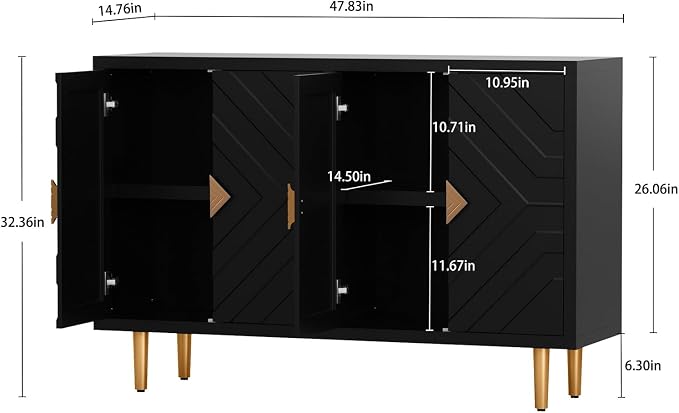 HLR 48" Accent Cabinet with 4 Doors and Shelves, Modern Sideboard Buffet - Image 2