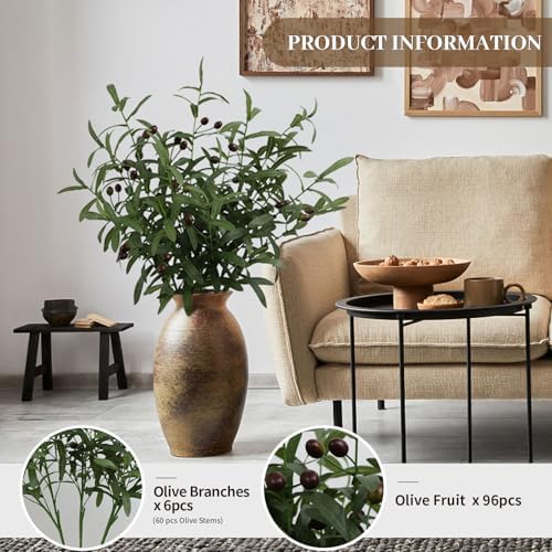 Leftover 6PCS 38 Inch Faux Olive Branches for Vase,Artificial Olive Tree Branches,Eucalyptus Stems,Fake Plant,Faux Greenery Stems for Centerpieces,Home Decor&Wedding Decor - Image 2