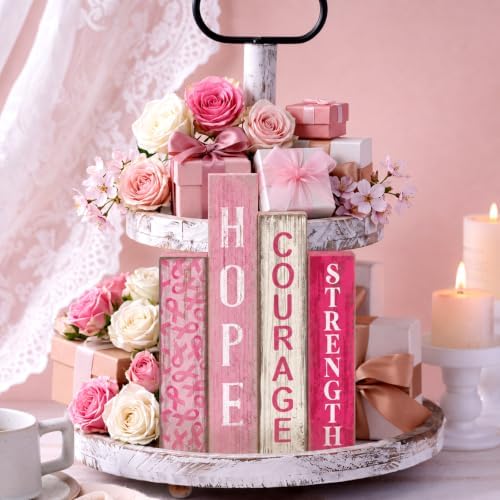 Lineshading 4 Pcs Breast Cancer Awareness Table Decor Pink Wooden Book Sign - Image 6