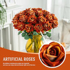 Ttranewsoo 24PCS Orange Fall Artificial Flowers, Fake Roses with Stems for Autumn Floral Arrangements, Thanksgiving Centerpieces, Harvest Table & Home Decor, 16.5 Inch - Image 4