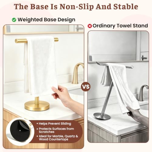 T-Shape Bath Hand Towel Holder Standing (Golden -2 Pack) - Image 3