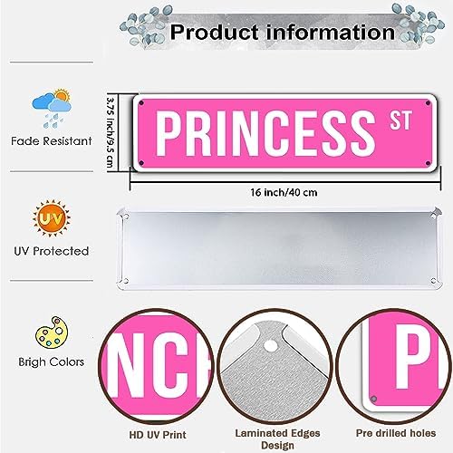 "Pink PRINCESS ST" Vintage Metal Tin Sign | Perfect for Girl's Room Decor | Exquisite Wall Art | 16x4 inchesCafe (B75) - Image 2