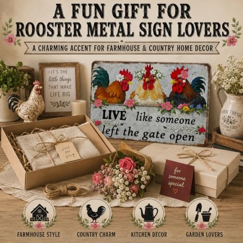 Funny Chicken Metal Signs Vintage Rooster Farmhouse Decor for Kitchen Chicken Coop Lovers Rustic Country Wall Art Sign Gift Live Like Someone Left The Gate Open Tin Sign 12x16 Inch - Image 6
