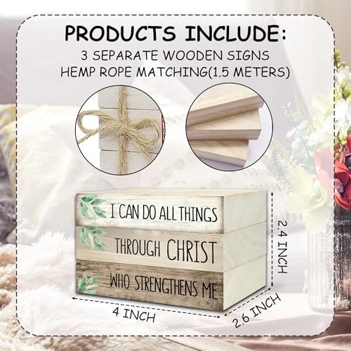 Decorative Books for Home Decor, Wood Book Stack for Table Decor, I Can Do All Things Through Christ Who Strengthens Me Decoration Books for Office Shelf, Farmhouse Stacked Books Decoration (L75) - Image 2