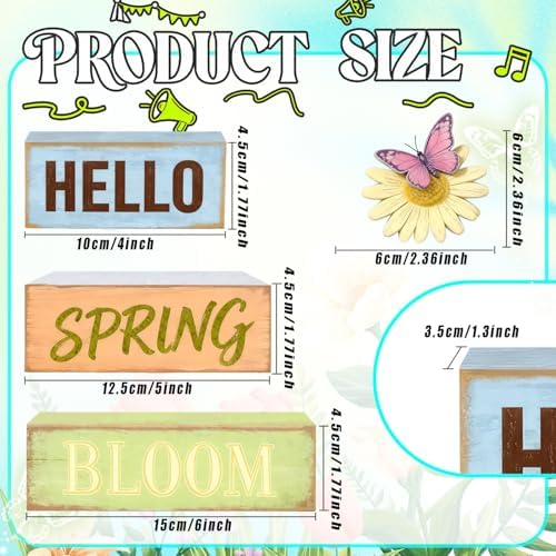 Spring Decoration Wooden Tiered Tray Decor – Rustic Hello Spring Bloom Stacked Block Sign with Butterfly Daisy Topper – Farmhouse Tabletop Spring Decor for Living Room Shelf Kitchen Coffee Bar Seasonal Home Display - Image 4
