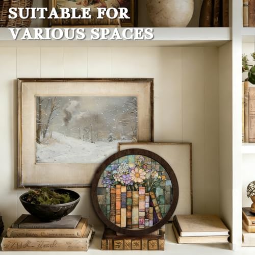 CFFJLHN Vintage Floral Book Wall Art Decor, Book Lovers Gifts, Light Academia Flower Bookish Round Hanging Wall Decor for Reading Corner Nook Room Home Library Bedroom, 10x10 Inch - Image 6