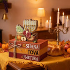 Geelin 4 Pcs Rosh Hashanah Tiered Tray Decor, Jewish New Year Party Decoration, Wooden Book Stack Signs Gifts, Shana Tova Apple and Honey Farmhouse Rustic Table Centerpiece for Shelf Coffee Bar - Image 5