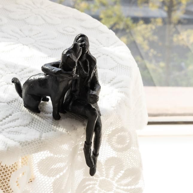 Cast Iron Sitting Woman and Dog Statue, Love Figurine, Gifts for Dog Lovers, Memorial Gifts for Women and Girls, Black - Image 4