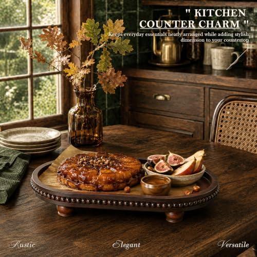 Acacia Wood Oval Decorative Tray for Rustic Living Room Decor, Dark Brown - Image 3