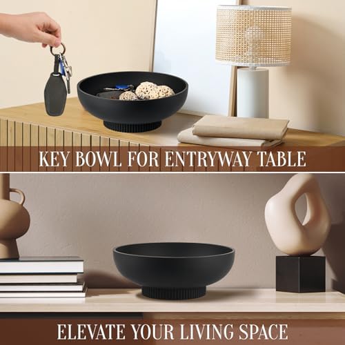 Deobath Large Resin Pedestal Decorative Bowl - Modern Handicraft Bowls for Home Decor - Fruit Bowl for Kitchen Counter - Key Bowl for Entryway Table,Matte Black - Image 5