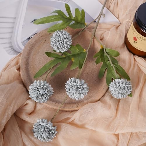 Mixed 10 Pcs Artificial Pompon Mum Set-8 Chrysanthemum & 2 White Daisy, Blue Silk Faux Flower for Vase Fall Floral Arrangements Wedding Centerpiece DIY Home Indoor Outdoor Decor (No Vase) - Image 5