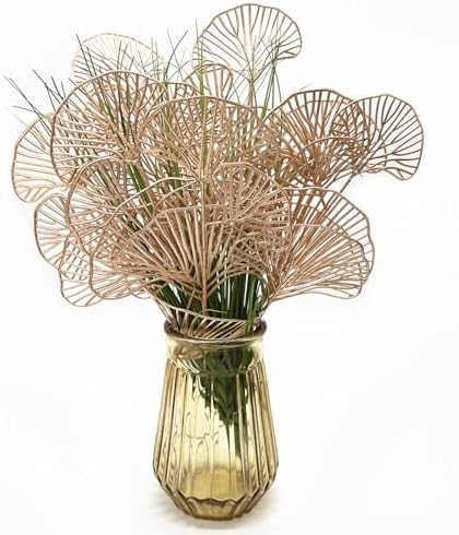 Golden Ginkgo Leaves Stems Christmas Decoration, Artificial Plants Fake Plastic Simulation Apricot Leaf Grass for Wedding Party Indoor Home Office DIY Crafts Flowers Bouquet Xmas Gold Decor - 12 Pack - Image 2