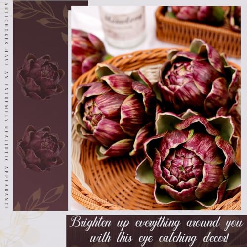 3Pcs Faux Artichokes, Bowl Filler Decor for Home Kitchen, Purple - Image 4