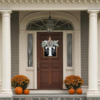 Ultra Large 14'' Last Name All Year Round Front Door Wreath with 26 Initial Letter Welcome Sign All Seasons Eucalyptus Garland and Bow Wreaths for Front Door Porch Farmhouse Decoration (T) - Image 6