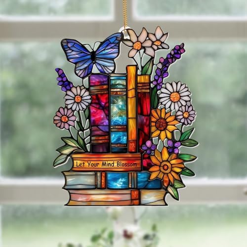 Book Ornament – ​​Stained Glass Style Acrylic Christmas Ornament with,Teacher Back To School Gift, Bookish Gifts For Librarian, BookLovers,Reader, Women, Suncatcher Effect Decor For Christmas Tre,S-18 - Image 7