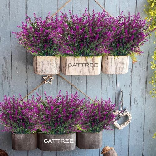 Artificial Plants Fake Lavender Plastic Flowers Faux Shrub Simulation Greenery Leaves Bushes for Indoor Outdoor Home Decor Garden Office Yard Verandah Wedding Decoration Planting Filler Fuchsia 8 Pack - Image 6