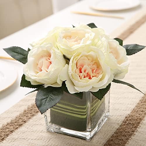Artificial Peony Silk Flower Centerpieces Faux Floral Arrangement in Glass Vase for Home Wedding Table Decoration (Champagne) by GreenHouzz