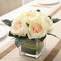 Artificial Peony Silk Flower Centerpieces Faux Floral Arrangement in Glass Vase for Home Wedding Table Decoration (Champagne) by GreenHouzz