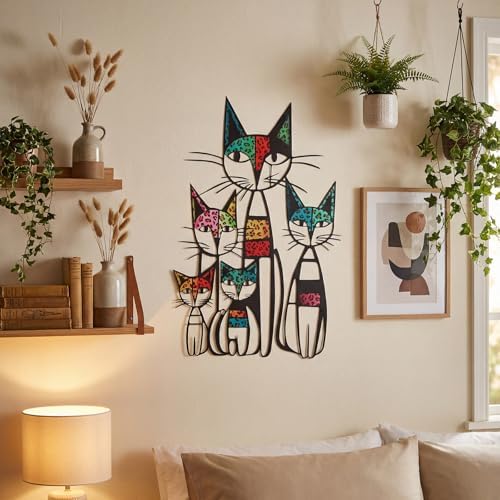 Wesiti Metal Cat Wall Art Decor Colorful Sculptures Mid Century 10.6x15.7 - Image 3