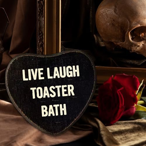 Gothic Wall Decor - Live Laugh Toaster Bath - Black Heart Wooden Hanging Sign - Retro Wall Art Decor For Home Living Room Bathroom, Birthday Anniversary Housewarming Graduation Gift For Women Men -A02 - Image 5