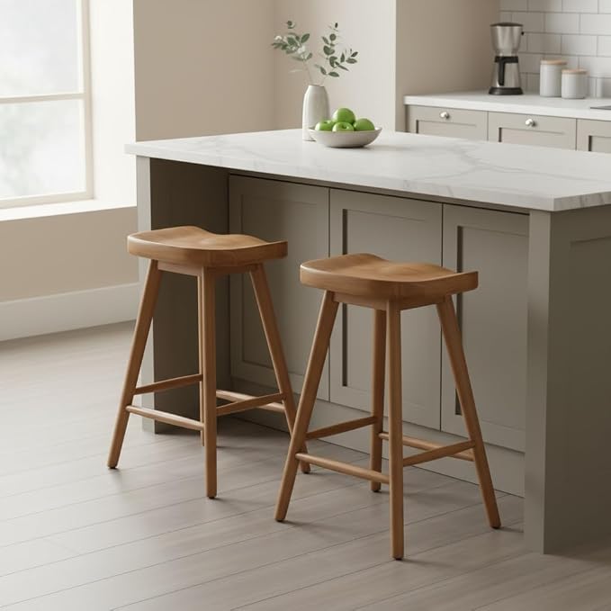 LukeAlon Set of 2 Ergonomic Bar Stools 24.25" Wooden Counter Height Stools - Image 8