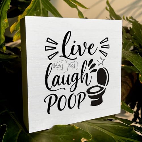 Funny Rustic Bathroom Decor Wooden Box Sign 5x5 Inch - "Live, Laugh, POOP" Humorous Restroom Shelf Wall Countertop Ornament, Farmhouse Style Decor for Guest Bathroom & Housewarming Gif - Image 6