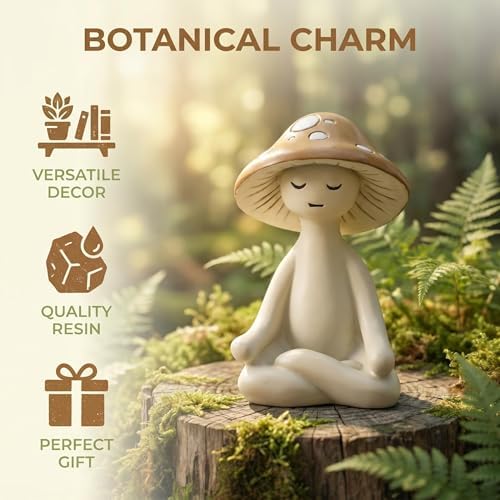 Meditation Mushroom Figurine Resin - Yoga Mushroom Statue for Desk Shelf Garden Decor, Cute Zen Mushroom Sculpture Figurine for Home Office Patio Decoration Gift - Image 7