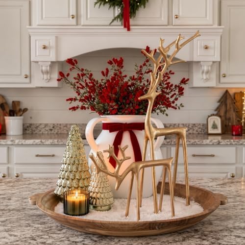 Christmas Decorations - Set of 2 Sculpted Gold Metal Reindeer Statues - Image 6