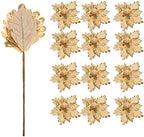 10 PCS Glitter Poinsettias, 9.4" Artificial Christmas Flowers, Gold - Image 2