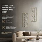 ZEXUIRU 2 Pcs. Abstract Metal Art for Wall Decor Living Room Bedroom Bathroom Office Metal Bling Modern Geometric Hanging Vertical Small Iron Sculpture Plaque Pack -Gold 24in - Image 3