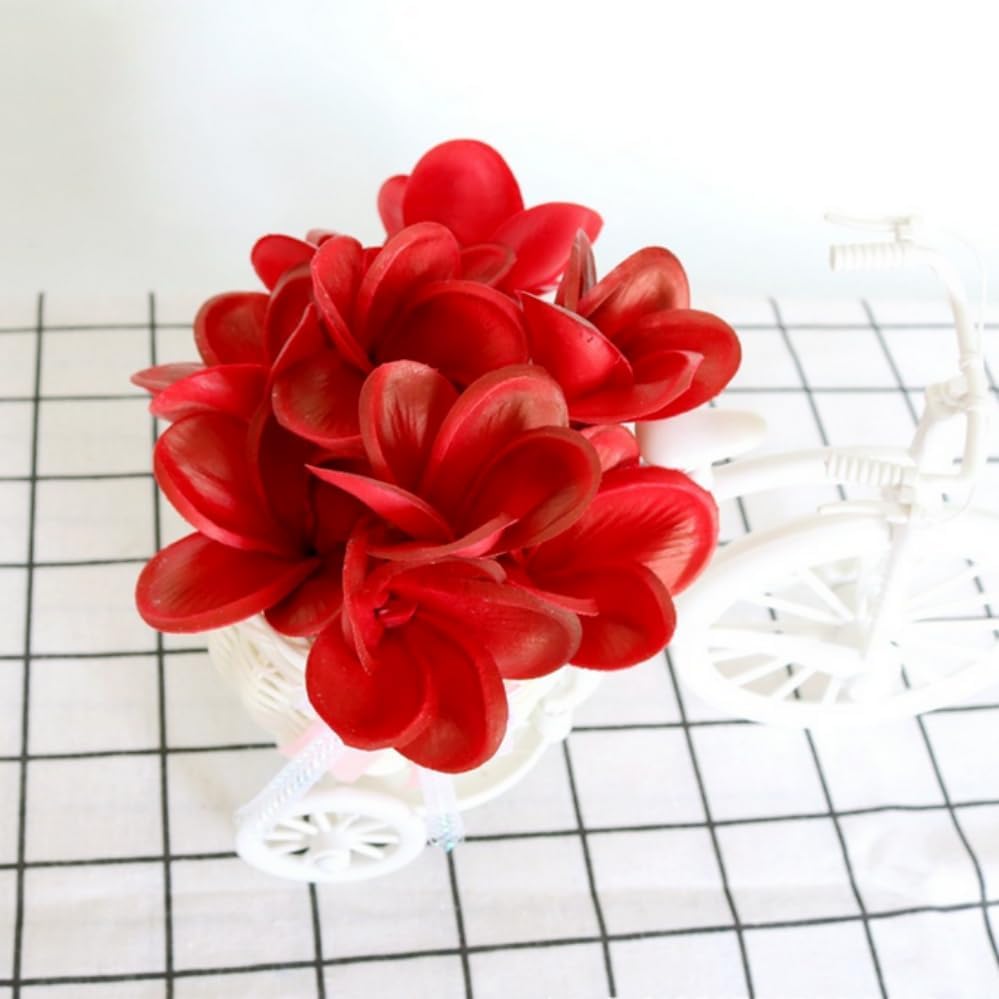 10 pcs Red Hawaiian Plumeria Flowers Artificial -1.5inch Stems - Image 2