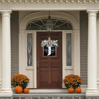 Ultra Large 14'' Last Name All Year Round Front Door Wreath with 26 Initial Letter Welcome Sign All Seasons Eucalyptus Garland and Bow Wreaths for Front Door Porch Farmhouse Decoration (J) - Image 6