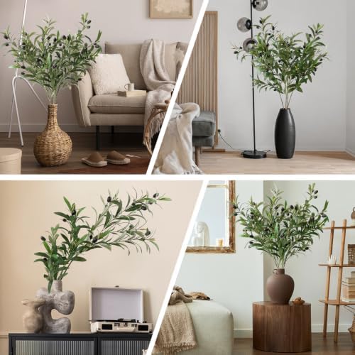 Leftover 4 Pcs 33.4'' Faux Tall Olive Branches for Vase Realistic,Tall Faux Greenery for Vase,Fake Plants,Eucalyptus Stems,Faux Stems for Centerpieces Decoration,Home Decor,Coffee Table Decor - Image 6